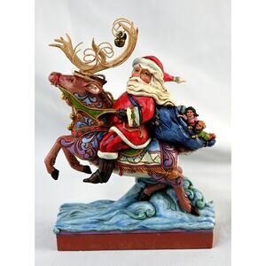 Jim Shore "Next Step, The Rooftop" Santa Riding Reindeer #4041094 NIB